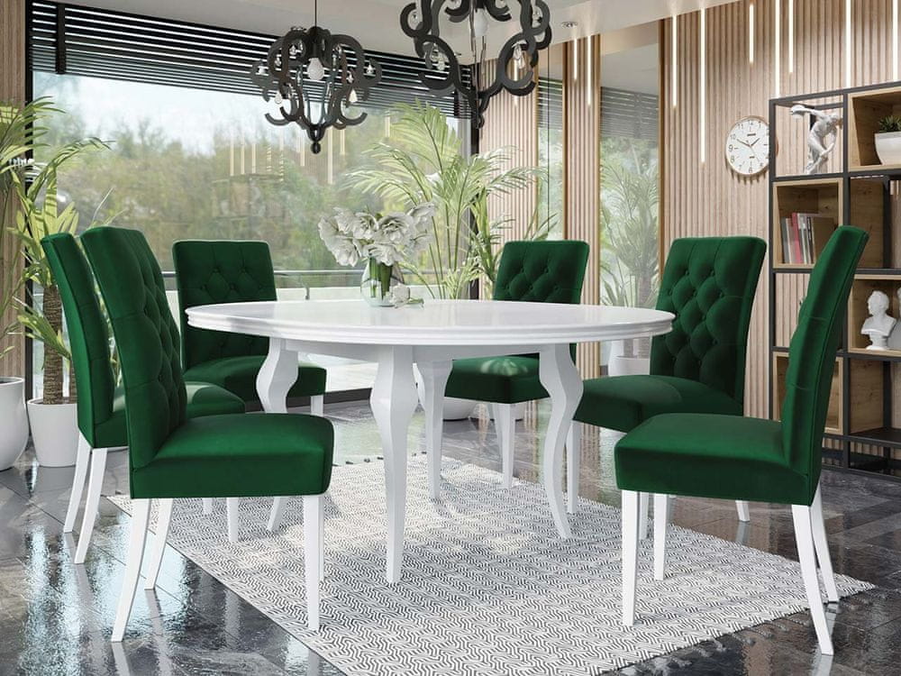 Veneti Rozkladací jedálenský stôl 120 cm so 6 stoličkami KRAM 1 - biely / zelený